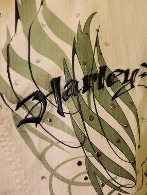 Harley-Davidson Cream Shirt with Olive Green Graphic & Black Embroidery